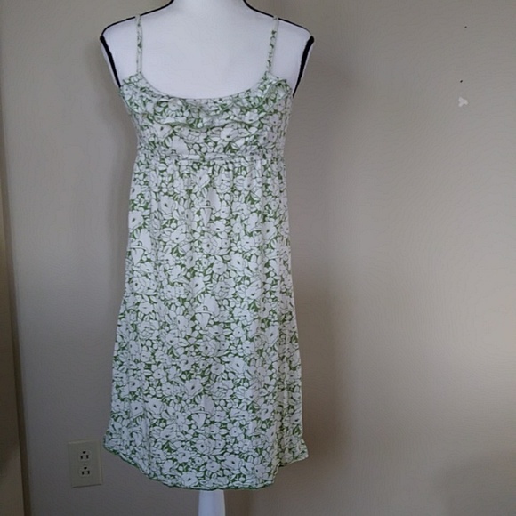 Ann Taylor Loft Floral Tiered Ruffle Empire Waist Sundress S Green White Pattern - Picture 1 of 16